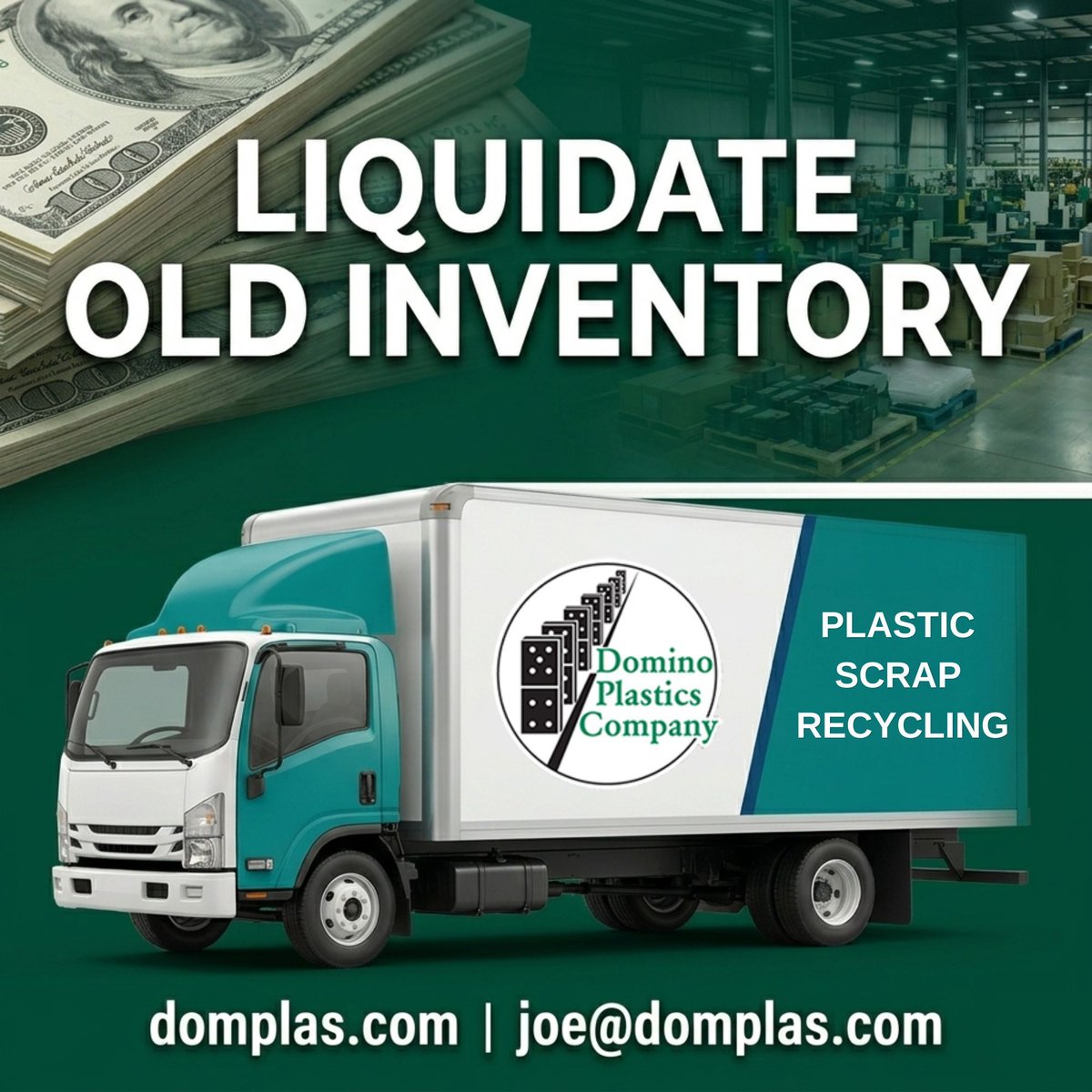 Domplas's tweet photo. Is Obsolete Inventory Crowding Your Warehouse Floor? Our seamless, nationwide pickup network handles all the logistics for you. Contact Domino Plastics today to sell scrap plastic. Joe@domplas.com, (631) 751-1995, text (516) 972-5632. https://t.co/yNSXApGMAs #webuyscrap https://t.co/aMU7MjbFt2