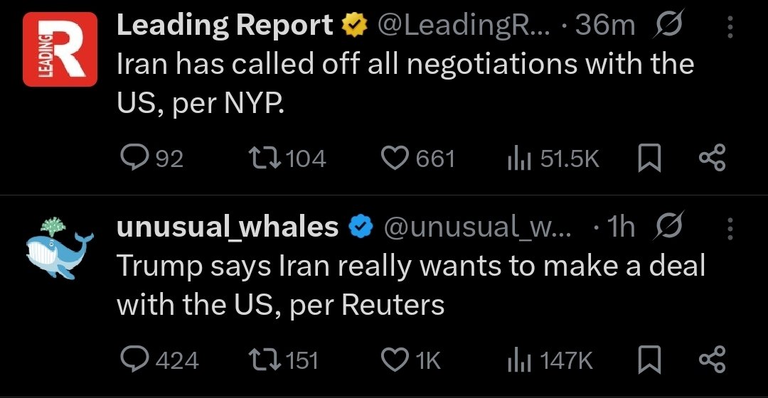 KyleMatovcik's tweet photo. The entire Iran war summed up in 2 tweets https://t.co/NTnjFkPV5K