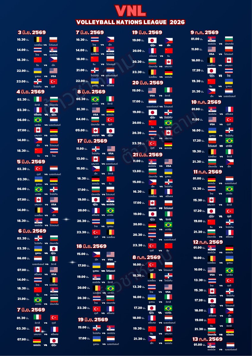 RRoAs_ty's tweet photo. ตารางแข่ง vnl ทั้งหมดของทีมหญิง
ปล. ถ้าผิดพลาดทักได้นะคะ
#วอลเลย์บอลหญิง https://t.co/vj7aYoJLjY