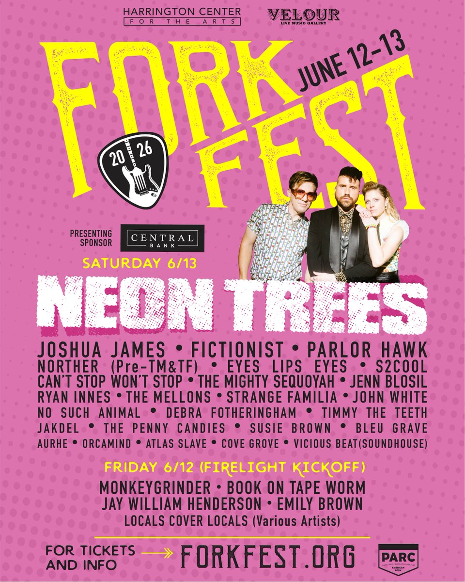 X96's tweet photo. Fork Fest is back for 2026 at Art Dye Park in American Fork June 12th - 13th! Featuring Neon Trees, Joshua James, Monkeygrinder and more. Details and tickets at https://t.co/VgvNThcqgI, and tune in with RFH all week to win a 4 pack of tickets https://t.co/nz8oF8Pn0U