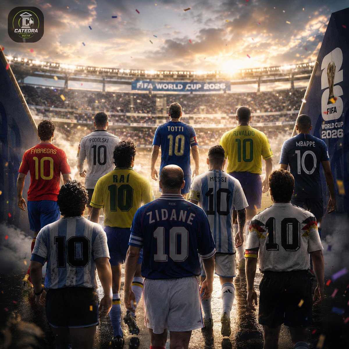 Catedrabets's tweet photo. 10 días para que vuelva el torneo que paraliza al mundo.

Y sí… por eso esta imagen está llena de números 10.

Las leyendas llevaron ese dorsal.
Ahora la cuenta atrás también.
🌍 Mundial 2026… ya llega.

¿Quién levanta la copa? 👇

#WorldCup2026 #Mundial2026 #FIFAWorldCup https://t.co/LjYHaG1ezp