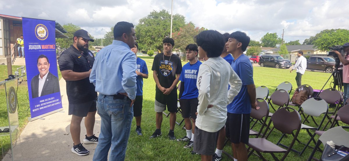HPARD's tweet photo. We're getting ready for the Kicking Out Violence initiative press conference presented by our very own @JMartinez4Hou at Ingrando Park. Youth safety and education is our priority and soccer plays a big role. Come see for yourself.... https://t.co/wu6RLRLtTR