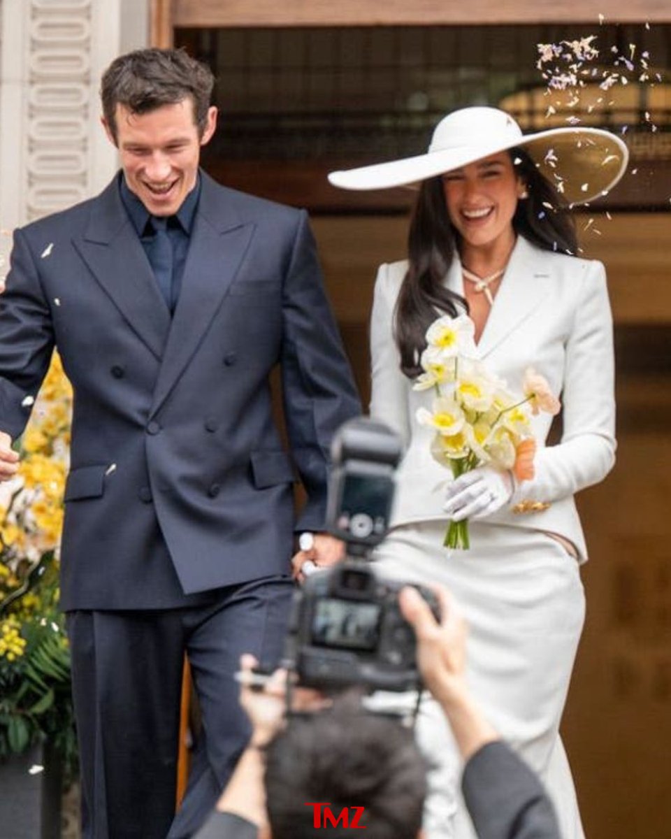 TMZ's tweet photo. Dua Lipa and Callum Turner were glowing on their big day ... and you can feel the love in their wedding photos. 🥰 https://t.co/Mobzy6RhJB