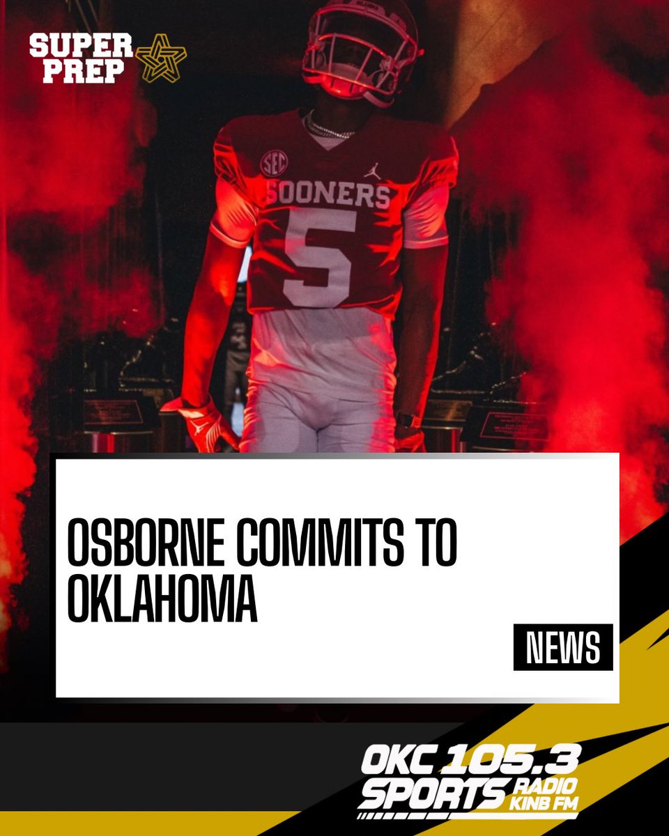 prep_super's tweet photo. Mustang 5⭐️ 2027 CB Gabriel Osborne has committed to Oklahoma.
The 6’2 190 cornerback has made his decision, opting for the Sooners over powerhouse programs like Alabama, Michigan, Ohio State, and Miami.
#sooners #okpreps #superprep https://t.co/miG6tF4A0R