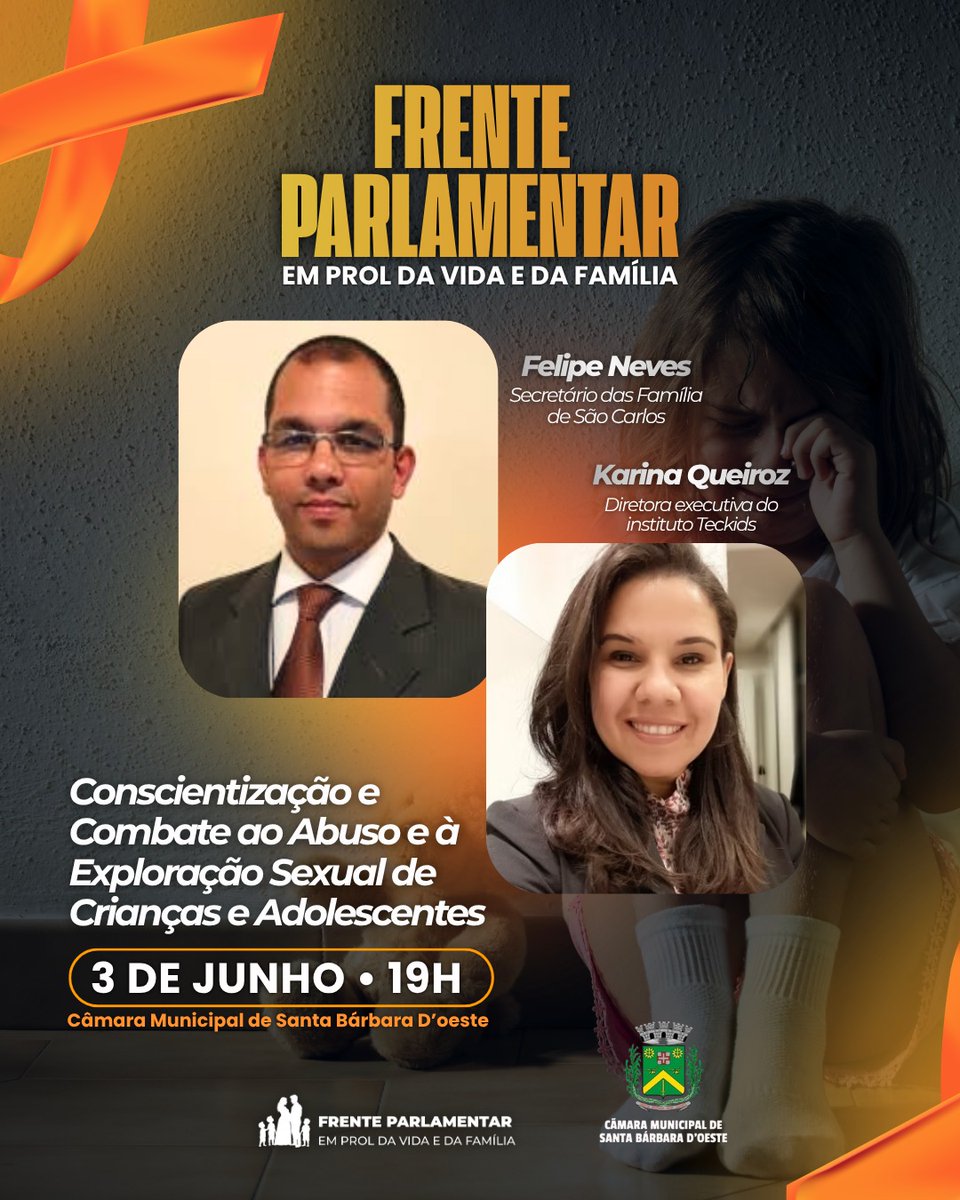 cmsbo's tweet photo. Conscientização e combate ao abuso e à exploração sexual de crianças e adolescentes. A Câmara Municipal de Santa Bárbara d’Oeste recebe, no dia 3 de junho, às 19h, encontro promovido pela Frente Parlamentar em Prol da Vida e da Família.  Participações: Felipe Neves Karina Queiroz https://t.co/NAzvCKSbDX