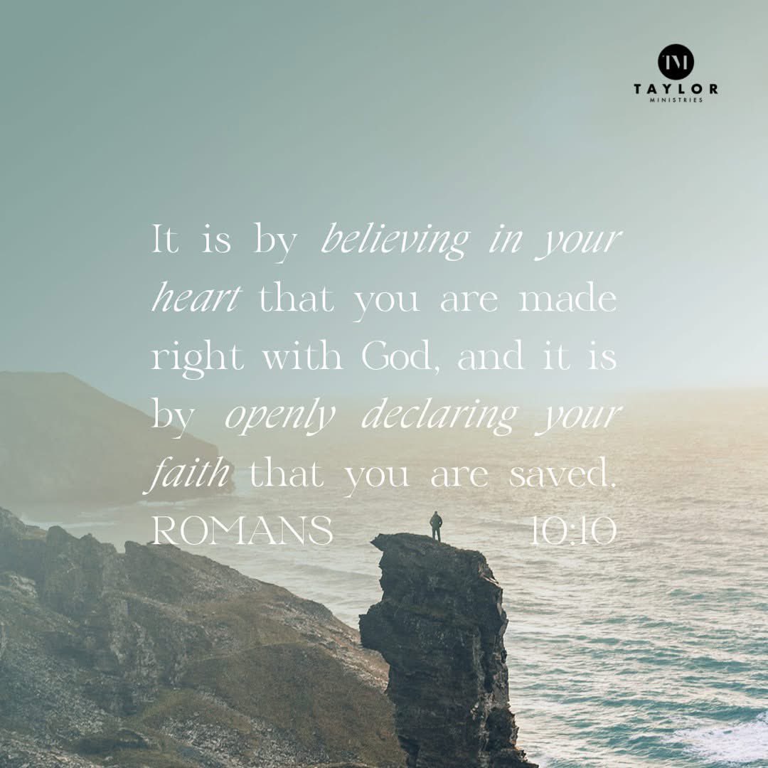 connectwithTM's tweet photo. It is by believing in your heart that you are made right with God, and it is by openly declaring your faith that you are saved. (Romans 10:10) https://t.co/K4QiGeDeEK