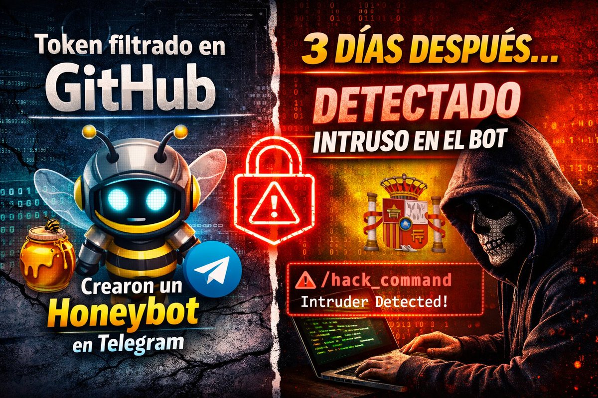 ChacalSecurity's tweet photo. Una startup tenía su token de Telegram
commiteado por error en GitHub durante unas horas.
Lo borraron. Por si acaso, crearon un honeybot
con ese token como señuelo.
3 días después: alguien intentó
enviar comandos al bot.
Sin el honeybot, nunca habrían sabido que fue usado.
#pymes https://t.co/HRIpUAPOwW
