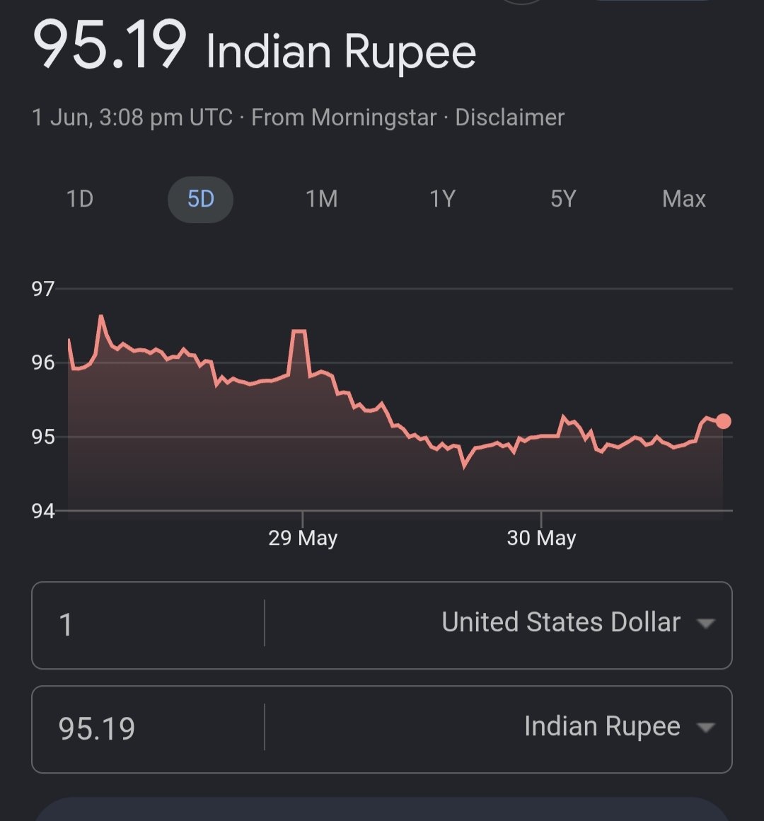 Beerpal2's tweet photo. #देशवासियो के प्रेम, समर्पण की शक्ति... 
मोदी जी ने 11 अप्रेल को अपील की सोना आवश्यकतानुसार ख़रीदने  विदेश न जाने विदेशी वस्तुए कम ख़रीदने की अपील का असर डॉलर लगातार सस्ता हो रह है ! अगर देशप्रेमी चाहे सब संभव है  दोनों में निरंतर 22वे दिन गिरावट।
@PMOIndia @aajtak @ndtv https://t.co/BULr1knkZ3