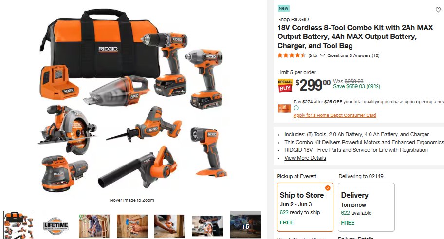 Linkdservices's tweet photo. 18V Cordless 8-Tool Combo Kit with 2Ah MAX Output Battery, 4Ah MAX Output Battery, Charger, and Tool Bag*
$299 (Reg.$958.03)
https://t.co/qHnw0iGZF7

#ad https://t.co/CAyqxD4qbi