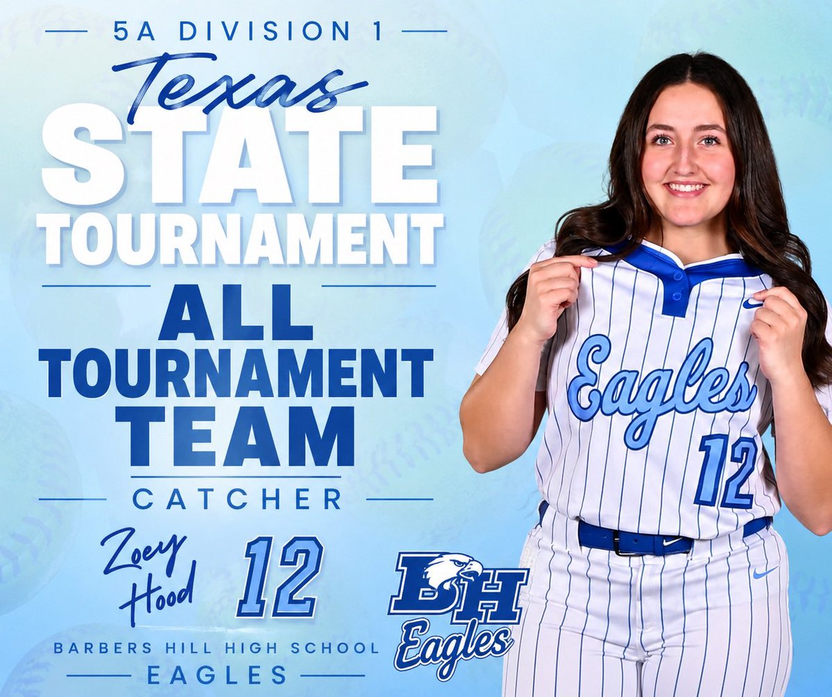 ZoeyHood2027's tweet photo. Honored to be named @uiltexas 2026 5A Division 1 State Tournament - All Tournament Team Catcher. We had the most incredible season with the most amazing coaches and teammates! So proud of us! State Champs! Pinch me! 🦅 💪 😤 @bh_softball @BH_Athletics @BlazeUnited16u_ @C_robertson10 @MaxPreps  @vypehouston @IverRobinson @Softball_Doctor @_VqTraining_