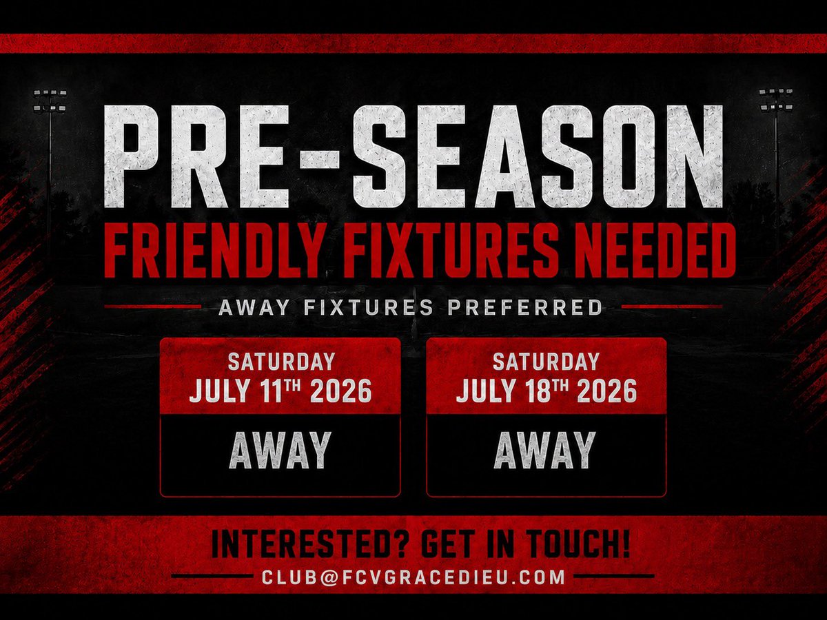 FCVGraceDieu's tweet photo. 𝐅𝐫𝐢𝐞𝐧𝐝𝐥𝐢𝐞𝐬 𝐖𝐚𝐧𝐭𝐞𝐝 🫵

We’re looking for pre-season, away friendlies on July 11th and July 18th. 

Get in touch!

📚 #TheAcademy https://t.co/ygGu2scDBC