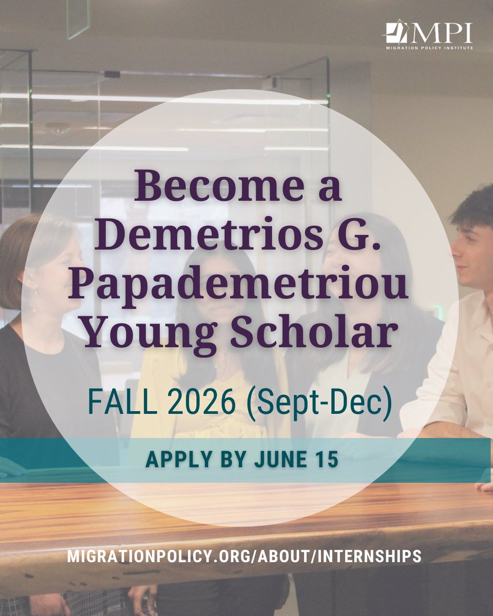 MigrationPolicy's tweet photo. Current students, grad students &amp; early-career professionals are all welcome to apply! 

Apply by June 15 for our Fall 2026 research internships (Sept-Dec) 👇

https://t.co/hrchhl92ad https://t.co/47jt1m8I2e