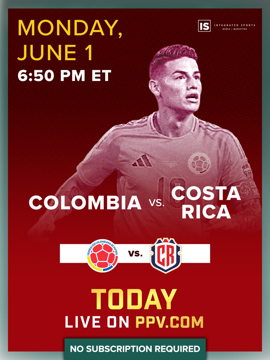 ppv_com's tweet photo. Colombia takes on Costa Rica LIVE tonight in an international showdown you don’t want to miss!

⏰ 6:50 PM ET
📍 Streaming LIVE on https://t.co/mZsJIdvnVX
🚫 No subscription required

Looking for even more action? Check out our Colombia bundle available now on https://t.co/mZsJIdvnVX.

@fcfseleccioncol l @laselecrc_