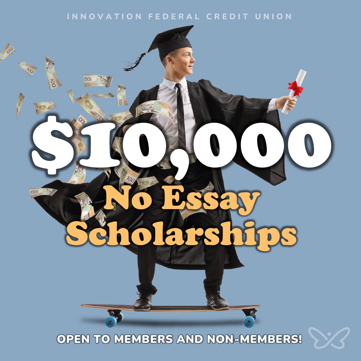 InnovationCU's tweet photo. No essay. No stress. Just $10,000.🙌 Deadline June 30th!

Apply for our Summer No Essay $10K Scholarship in minutes — no essays, no hassle.

✔️ Follow us!
✔️ Fill out a short form: https://t.co/b5RPKoIQ57

👉 Tag a friend and let us know how you would use the money!

Students must be:

- Enrolled full-time in a degree, diploma, or certificate program at a Canadian post-secondary school.
- A Canadian resident at least the age of majority or have parental permission.

#InnovationFCU #NoEssayScholarship