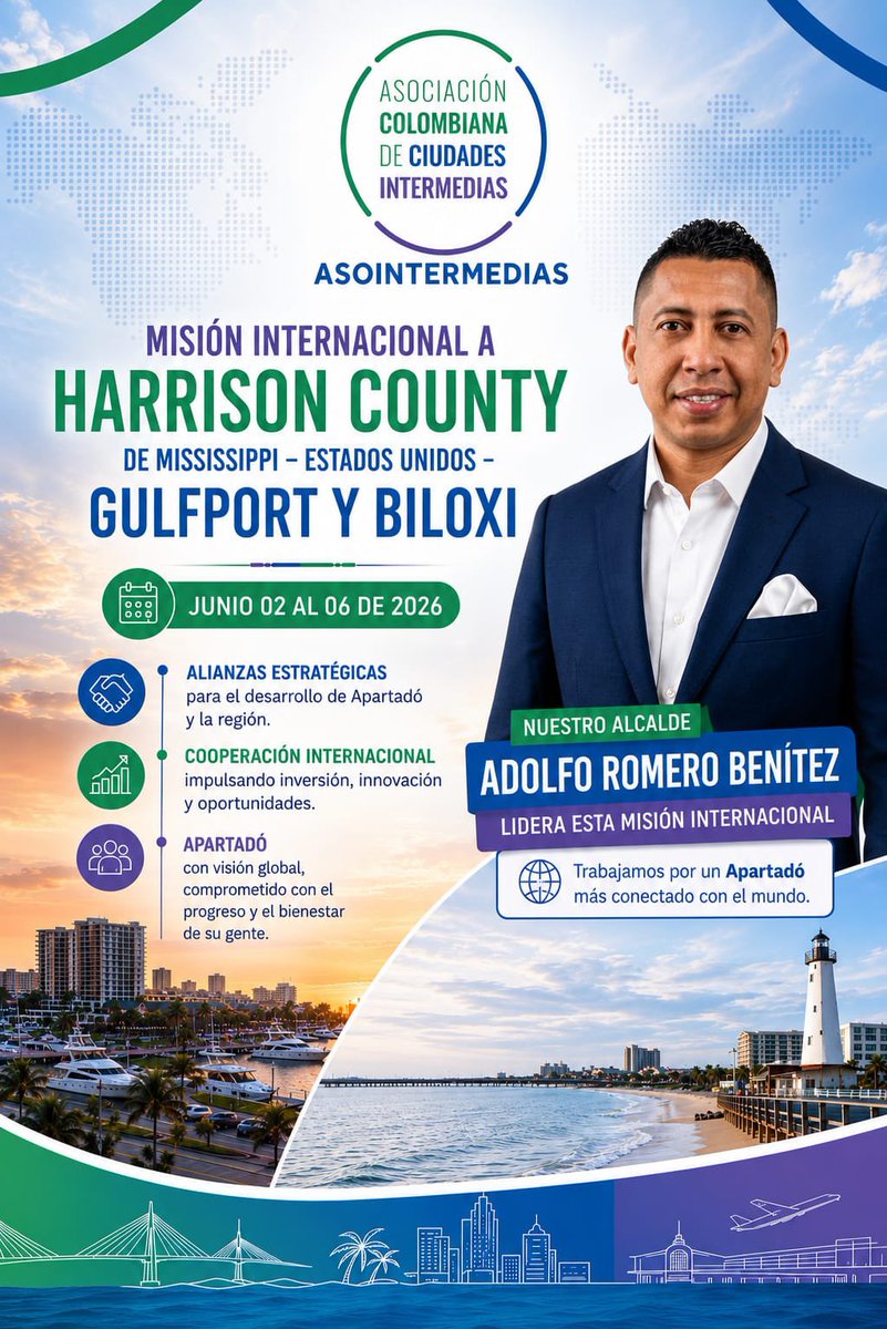 AdolfoRomeroB's tweet photo. 🌎✈️ Representaré a Apartadó en la Misión Internacional de Asointermedias en Harrison County, Mississippi. Un espacio para construir alianzas, atraer oportunidades y fortalecer la proyección internacional de nuestro municipio. 🫱🏼‍🫲🏽

¡Seguimos conectando a Apartadó con el mundo! 💚 https://t.co/N1wcqDLSVs