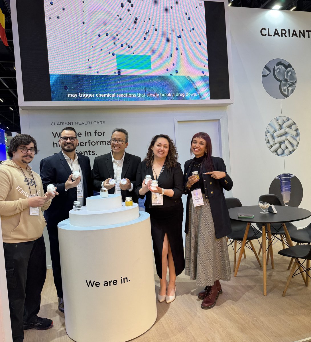 clariant's tweet photo. 🔴 LIVE from São Paulo! 🇧🇷 The Clariant #HealthCare team is at #FCEPharma – Latin America's biggest pharmaceutical industry tradeshow – and they're ready to connect with you!

Whether you're looking to optimize your developments, explore new possibilities, or discuss tailored solutions for your daily challenges, our experts are here to collaborate and support your success. Visit us at Booth K37 to discover our high-performance excipients portfolio and our polyglykol active pharmaceutical ingredients!
 
You have a challenge. We have the solution. We are in! Stop by and let's innovate together. That's #GreaterChemistry at #FCEPharma2026!