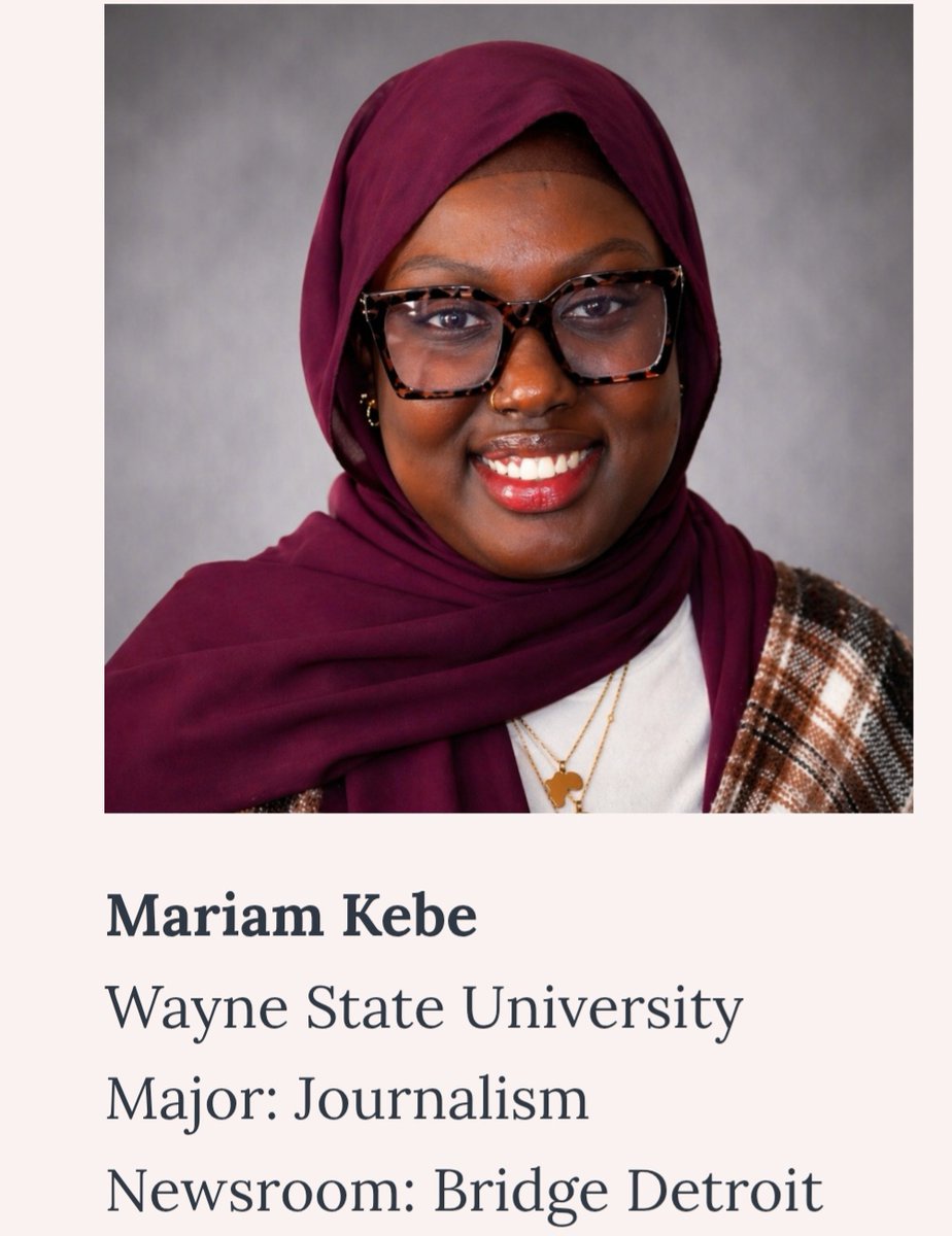 DetroitNABJ's tweet photo. S/O and congrats to Mariam Kebe, a @JIMWayneState  student, who starts today an an intern at @BridgeDet313 as part of the expanded @Report4America  internship program. Read the announcement here:  https://t.co/v7vvTcCu7s
@nabj_students @NABJ https://t.co/ZQagmwpgdy