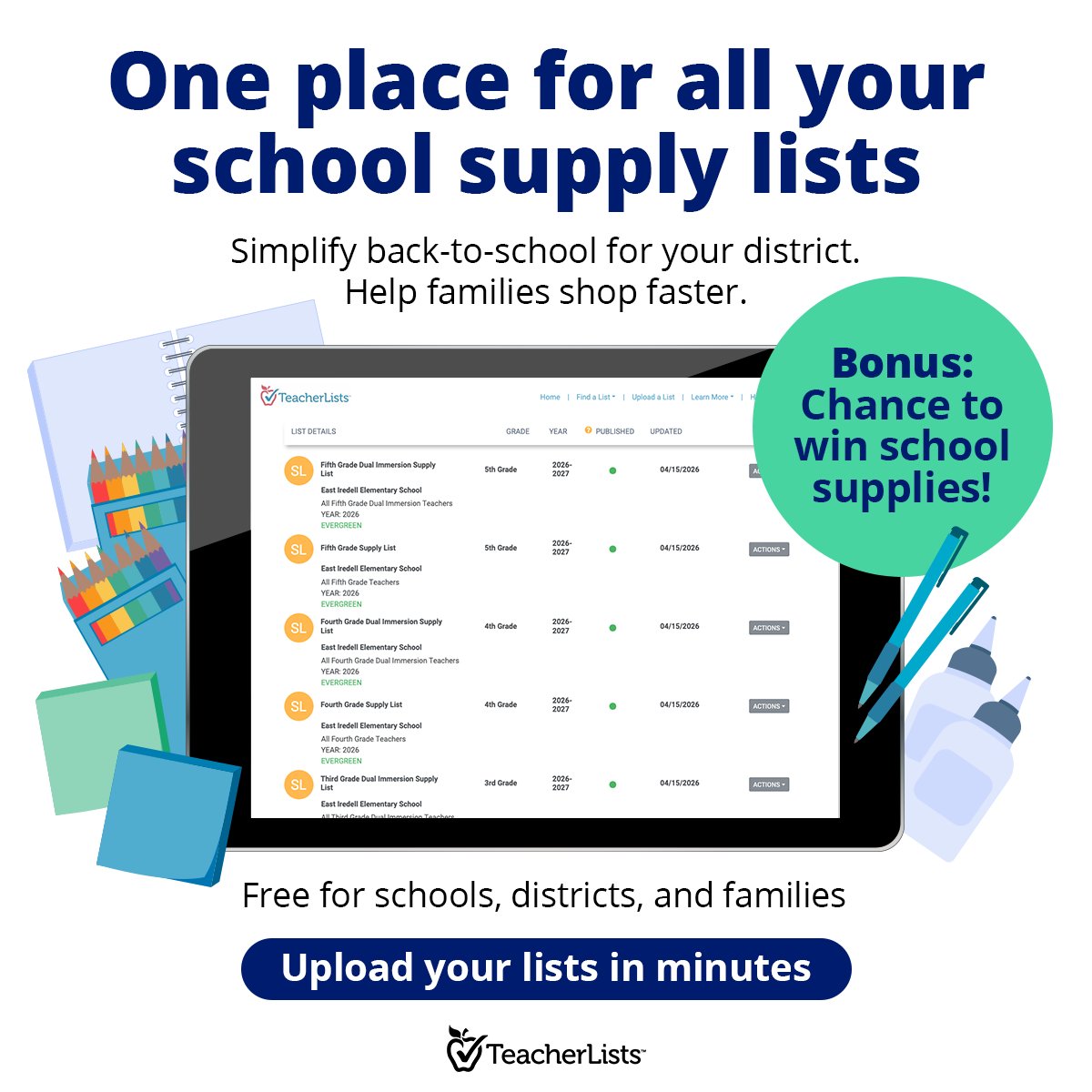 TeacherLists's tweet photo. Upload your lists with TeacherLists and your school or district could win a box of essential supplies from trusted brands. 🎉

Enter: ➡️ https://t.co/F2fLVwkJhQ

#K12Education #BackToSchool #SchoolPR
No purchase necessary. Official rules: https://t.co/mYNptDipsU https://t.co/Oz60sTNZPw