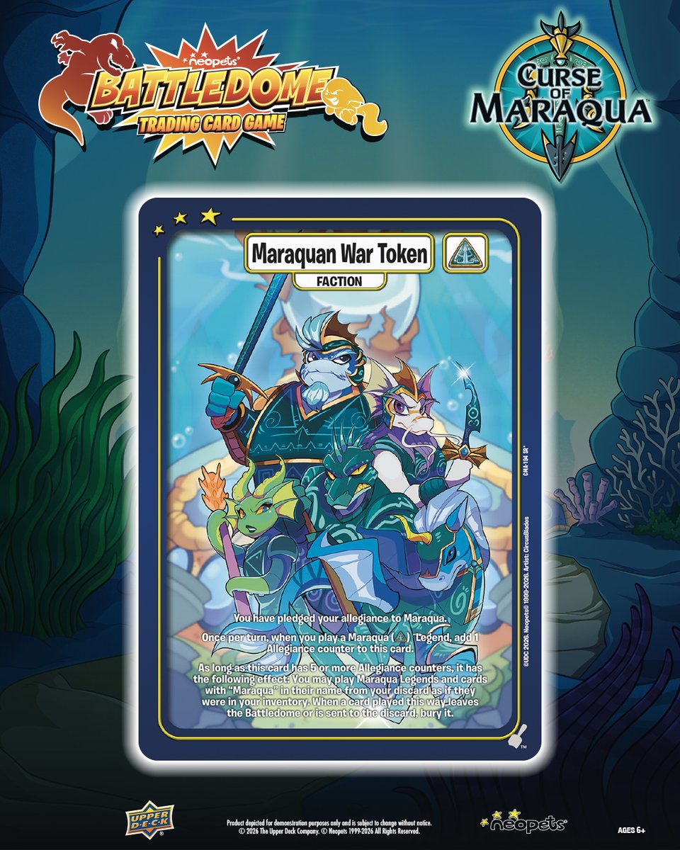 UpperDeckEnt's tweet photo. It's time to pledge yourself to the side of Maraqua or the Pirates. Choose one of these new factions and use the war token for extra effects for your cards! #Neopets #NeopetsBattledome https://t.co/eGaWfxle2l