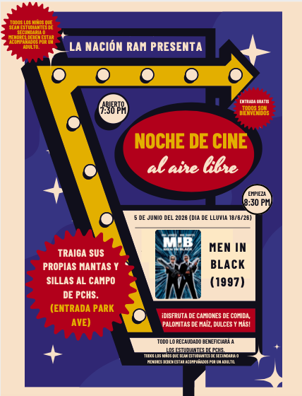 PortChesterUFSD's tweet photo. 🎬 FREE Outdoor Movie Night! 🌟

Join us this Fri. June 5, at the PCHS Field (Park Ave entrance) for Men in Black (1997).

🚪 Gates open 7:30 p.m.
🎥 Movie starts 8:30 p.m.
🍿 Food trucks, popcorn, candy &amp; more

Bring blankets &amp; lawn chairs! 💙💛 #RamNation https://t.co/bxxpgmS1n4