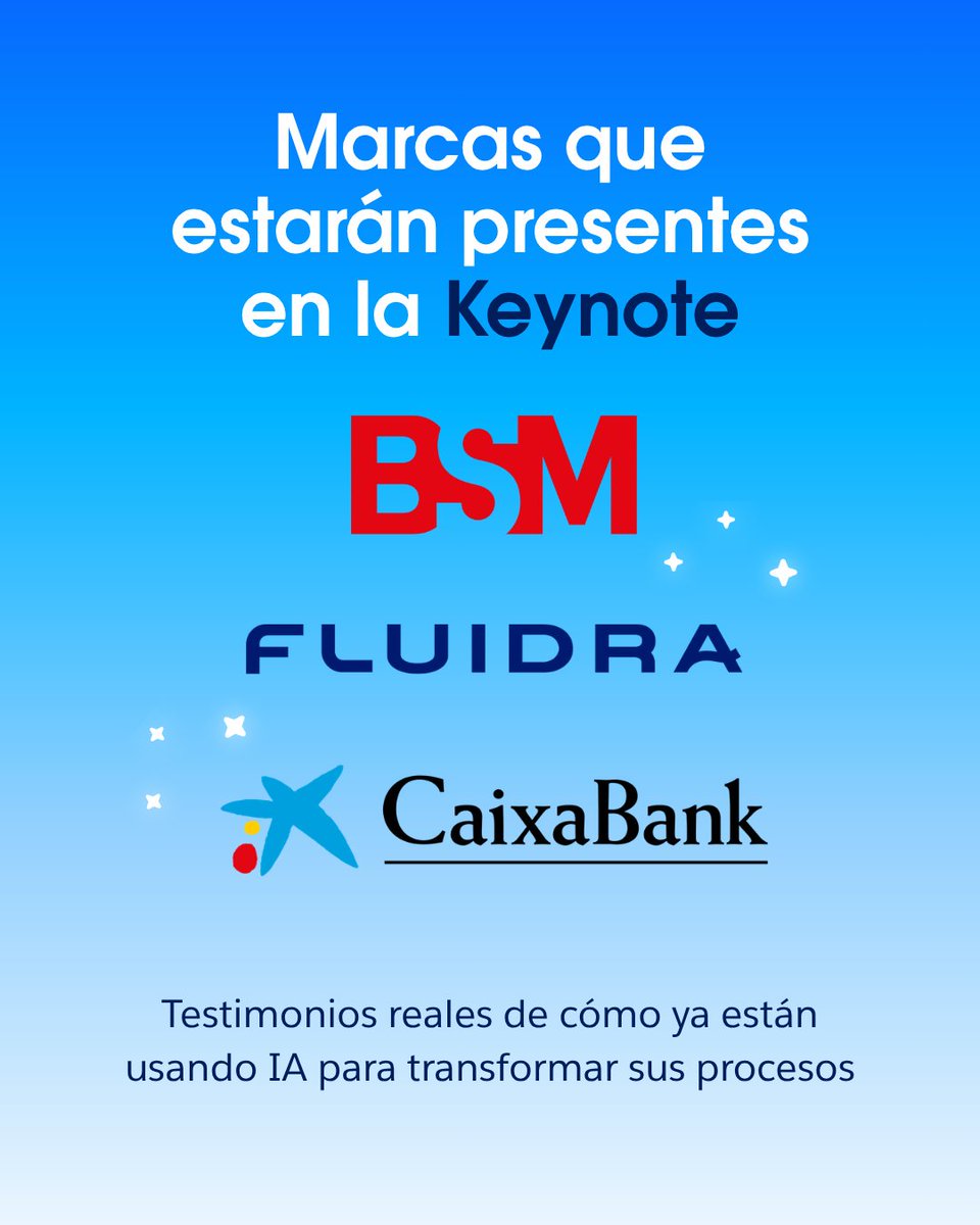 SalesforceES's tweet photo. En #AgentforceTour Barcelona, BSM, Fluidra y CaixaBank compartirán casos reales de transformación, innovación y adopción de IA.

📅 3 de junio de 2026
📍 CCIB, Barcelona

👉 Descubre las historias que están construyendo el futuro.  https://t.co/FaKst0FrUT https://t.co/1zd2pM6Lk2