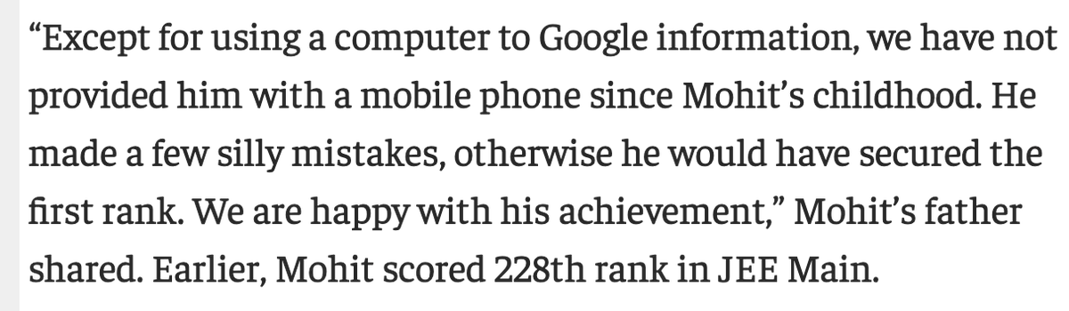 aviralbhat's tweet photo. The parents of JEE Rank 4 of this year: 

- No phone since he was a kid
- Used a computer to only Google information
- Irritated that he made a few silly mistakes
- Upset that he could have been ranked 1st
- Ends with a "happy" that sounds sad 

Asian parents defined in 5 lines https://t.co/5dWhkzSrEZ