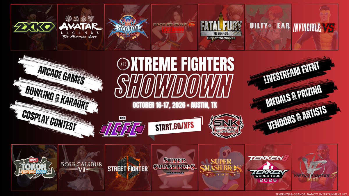 xfshowdown's tweet photo. A Regional #FGC Event in Austin, TX??? 👀 You heard right!! In just 4 short months, we join forces with @tenomedia , @snk_esports_hub &amp; @BNEesports to open up the XFS Arena, OFFLINE at #XFS2026 ! 🔥

Be a part of XFS History &amp; register today: https://t.co/wNrUxFKftq

⬇️⬇️⬇️ https://t.co/738XWqdxow