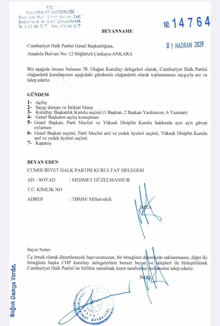 mguzelmansurchp's tweet photo. Partimize sahip çıkıyoruz, Olağanüstü Kurultay'ın toplanması için imzamı verdim. Bu imza milletimizin ve parti tabanımızın sesidir.

#Kurultay https://t.co/Hs0ao1kVfe