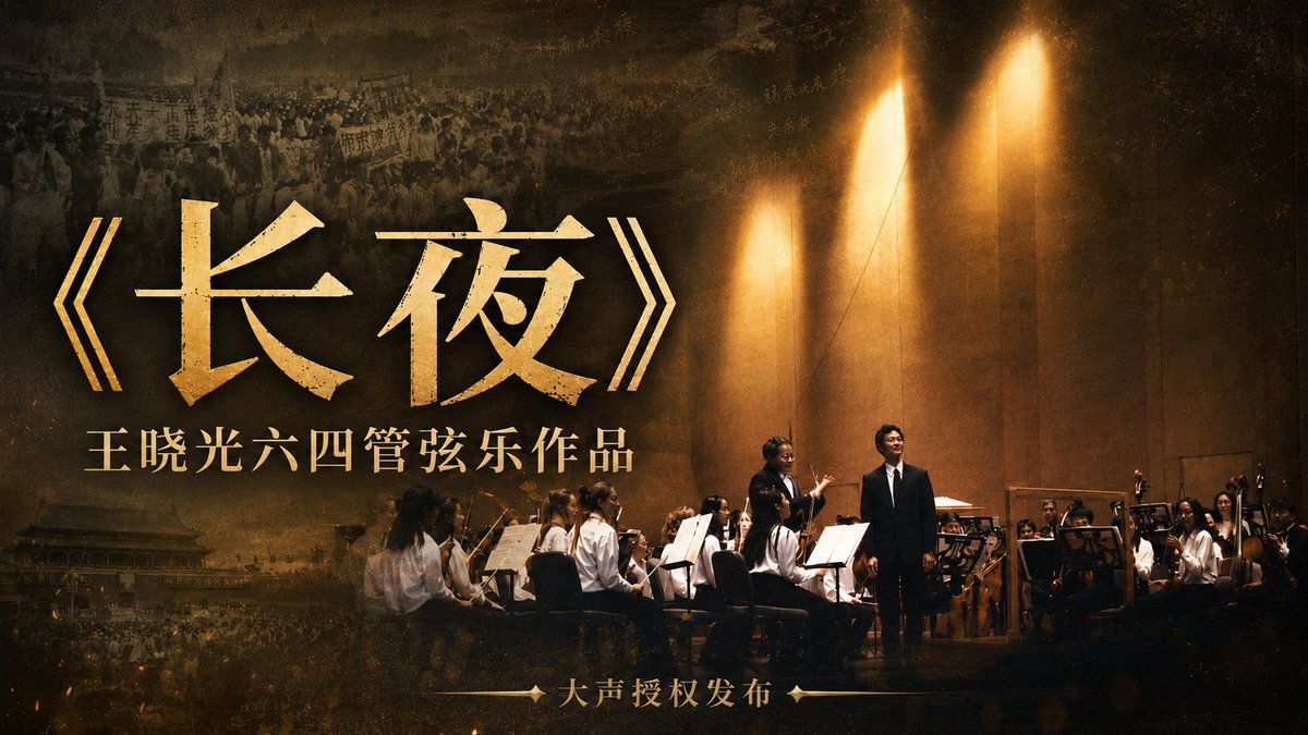 dashengmedia's tweet photo. 【六四37周年｜大声特别发布】

Long Night《长夜》
王晓光管弦乐作品
https://t.co/K7mtjrg6d8
1989年六四之后，作曲家王晓光创作了管弦乐《长夜》，以音乐记录学生与市民的和平请愿、百万民众的抗议游行，以及坦克冲向人民、屠杀降临的至暗时刻。

尾声，是对逝去亡灵的祭奠。

三十七年后，大声经王晓光本人授权，特别发布此作品视频。视频由王晓光本人编辑、剪辑。

《长夜》不仅是一部音乐作品，也是一份历史证词。

当记忆被禁止，音乐仍在发声。