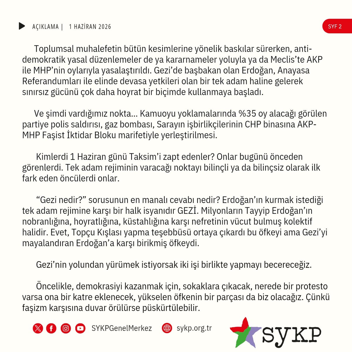 SYKPgenelmerkez's tweet photo. Gezi'nin İzinden
Haydi Birleşik Mücadeleye! https://t.co/LMEK0WxSet