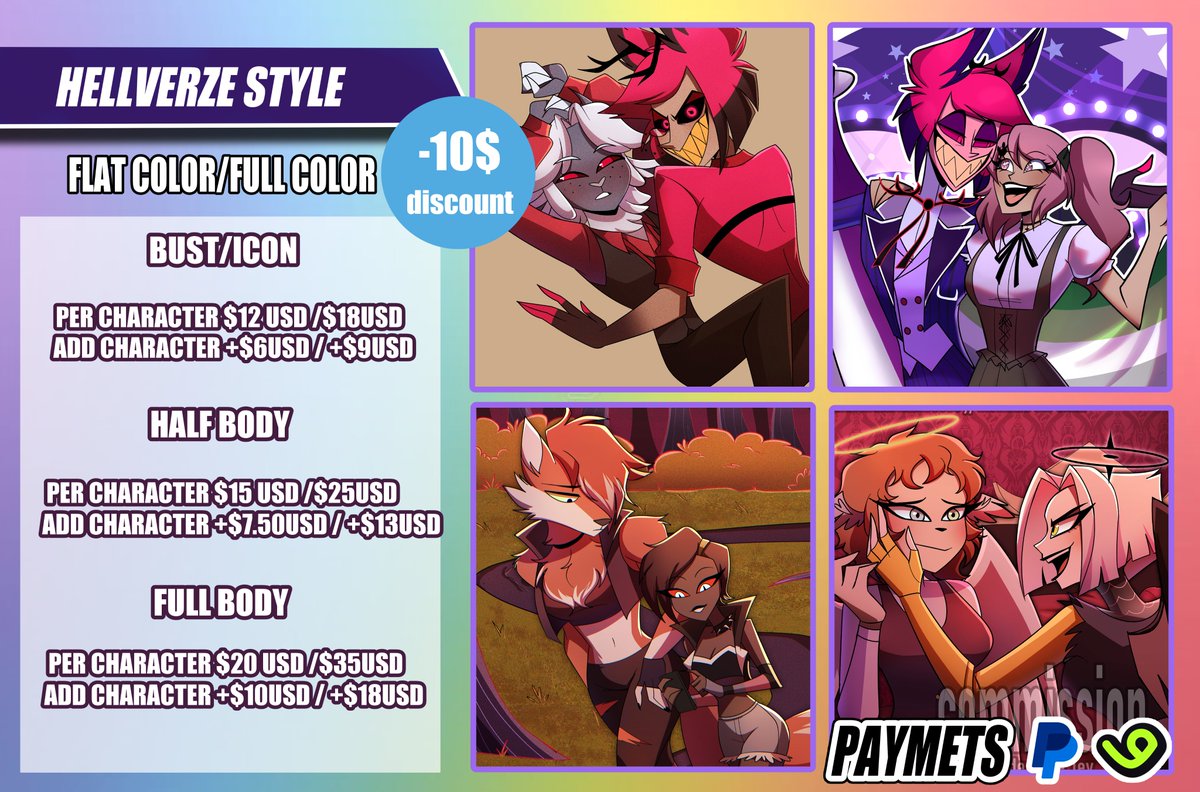 DanielaReascos3's tweet photo. Hiiiii I'm opening commission slots this time with a 10% discount for pride month 

 I'm also offering commissions for Hazbin Hotel edits and renders.

#comisions #hazbinhotel #pride #ocxcanon #yumeship https://t.co/IPRQxZAU0r