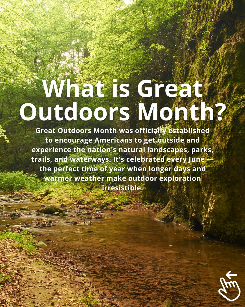 SWHManagement's tweet photo. Did you know spending time outside can reduce stress, boost your mood, and sharpen your focus? 🌄 

June is Great Outdoors Month — 30 days dedicated to getting outside and soaking it all in! Swipe to see what it is, why it exists, and the best ways to celebrate this season. https://t.co/xI2G2IdqFc