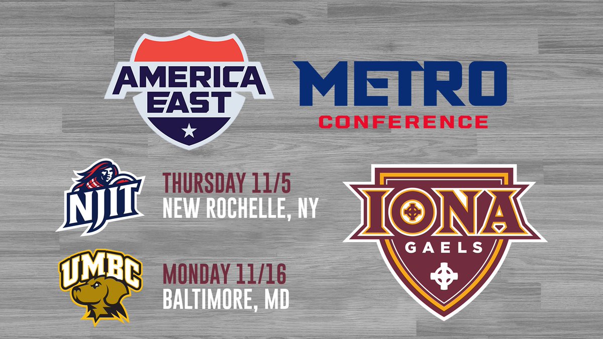 IonaGaelsMBB's tweet photo. 🏀 The matchups are set.

The Gaels will take part in the inaugural @AmericaEast-Metro (@MAACHoops) Challenge this November, bringing two regional non-conference showdowns to the 2026-27 schedule.

🏠 vs. @NJITHoops (11/5)
🚌 at @UMBC_MBB (11/16)

READ MORE:
✍️: https://t.co/pNloc6Ap7D

#GaelNation #MetroChallenge @IonaGaels