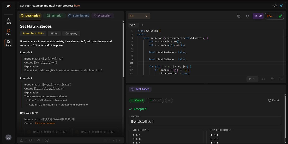 dipanshurdev's tweet photo. Day 1/45 of #SDESheetChallenge 🚀

Solved:
✅ Set Matrix Zeroes
✅ Pascal's Triangle I
✅ Next Permutation
Biggest learning:
Understanding in-place optimization and lexicographical ordering.
Every day = 1% better.
#DSA #LeetCode #Arrays #Java #SDESheetChallenge https://t.co/6eY4UT2n1R