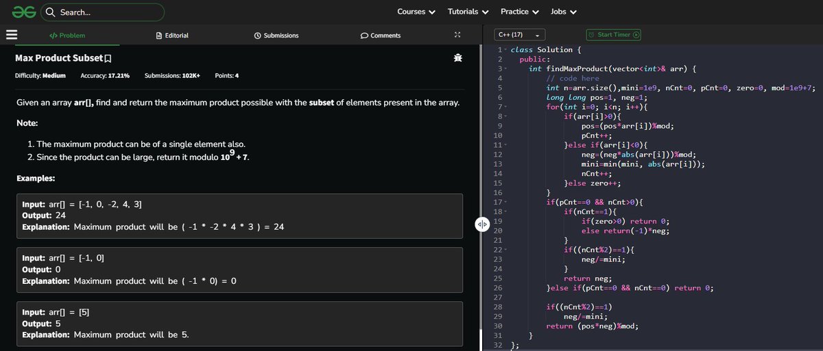 Subhojyoti_110's tweet photo. #POTD of @geeksforgeeks

Problem : Max Product Subset
Approach : Greedy

#geeksforgeeks #dsa #competitiveprogramming #problemsolvingtech https://t.co/ha2MNpq08K