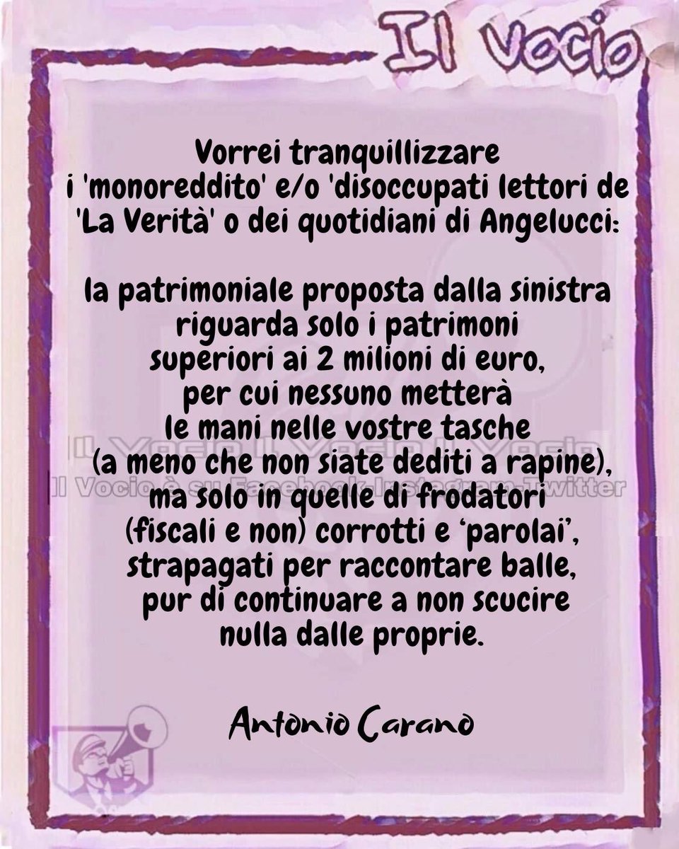 ilvocio's tweet photo. Antonio Carano @antinio_carano
#antoniocarano #ilvocio #proposta #fisco #spendingreview #elettori #patrimoniale #oltre2milionidieuro #tasche #italiani https://t.co/reebk6utsR