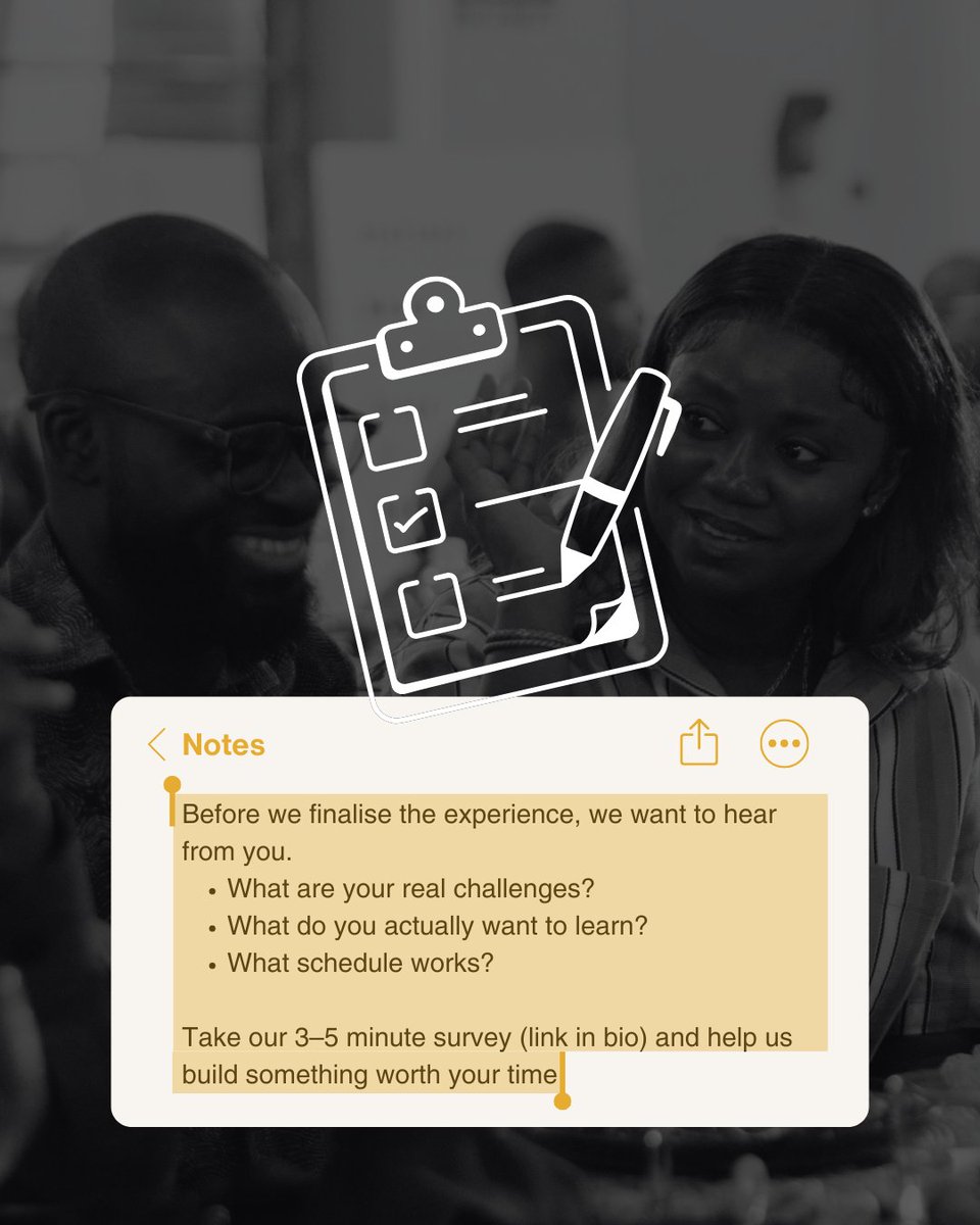 ImpactHubAccra's tweet photo. We asked what AI looks like for a founder in Accra right now. You answered.
We're partnering with @Dataleum to build a masterclass on AI automation tailored to your actual needs.
Help us build it right via this 3β5 min survey β https://t.co/Efj5BTB4Hv
#AIinAfrica #GhanaTech https://t.co/wrrUCKV991
