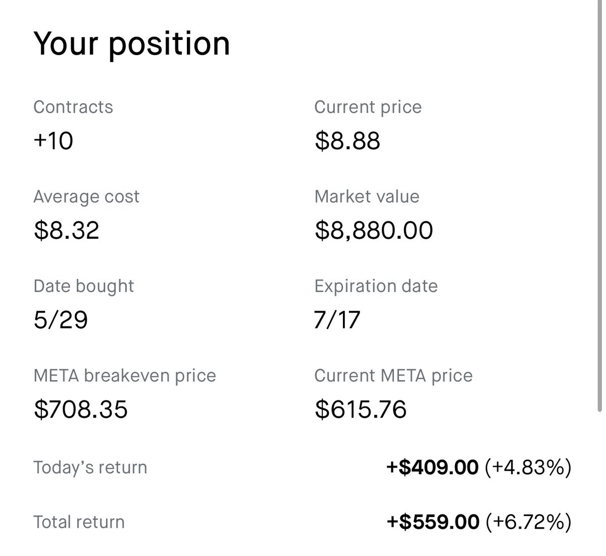 tmlsspecial's tweet photo. Would absolutely love to see $650+ on $META this week https://t.co/5HSqtWhPgo