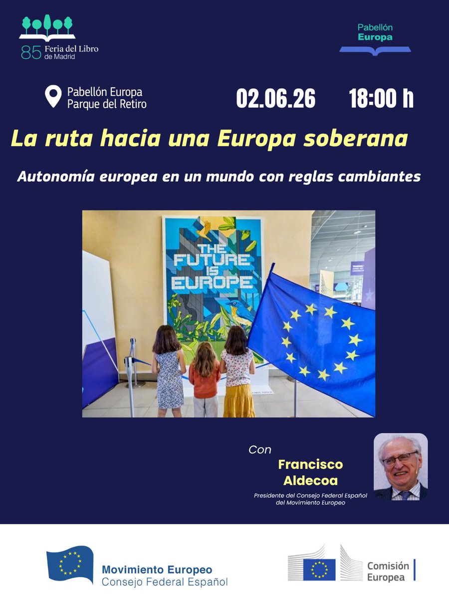 ComisionEuropea's tweet photo. 🇪🇺📚@FLMadrid | Hoy en el #PabellónEuropa:

🔹10h y 11h- Taller Europa Ilustra: Humor en el cómic
🔹18h- La ruta hacia una Europa soberana
🔹19:30h- Europa, ¿la última utopía de nuestro tiempo?

Programa completo:
📄https://t.co/EWUjOj3ti4

 #FLMadrid26 https://t.co/dtVO3lptAX