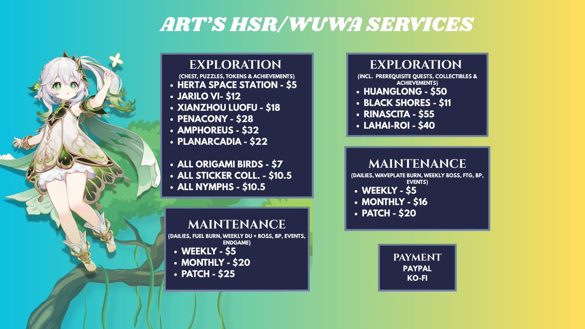 Art ✰ GI + HSR + WUWA Pilot — Service Sale .ᐟ tweet media