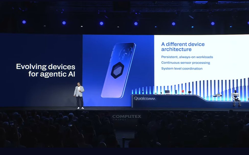 MikeFeibus's tweet photo. During his @comput_taipei overnight, @Qualcomm CEO @cristianoamon shared his vision for what next-gen personal devices will look like once we're interacting with AI agents rather than the devices themselves. For starters, they'll need super-efficient CPUs with compute to handle streams of sensor data - on battery!