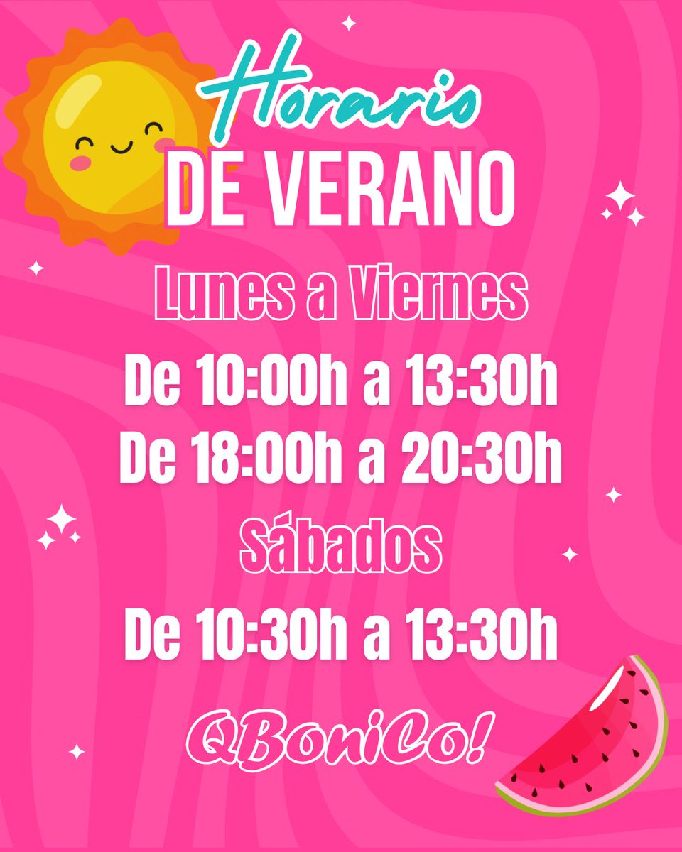 QBoniCo's tweet photo. ☀️ Horario de verano en QBoniCo:

L-V 10:00-13:30 / 18:00-20:30
Sábados 10:30-13:30

Tardes fresquitas + nuevos bolsos y complementos en tienda 🛍️✨

#QBonico #ManchaReal #Bolsos #Complementos #Novedades https://t.co/FYUrcvkb2O
