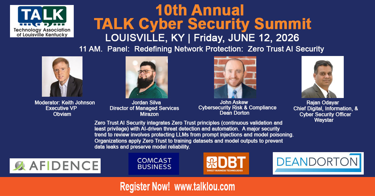 TalkLou's tweet photo. Join us for our 10th Annual Cyber Security Summit on June 12th right here in Louisville, for discussions that show how AI is refining what + how your cybersecurity functions best.  Register: https://t.co/xzlurrBaDO #ai #cybersecurity #networking #training #louisvilleky #talklou https://t.co/scw0sD5EJR