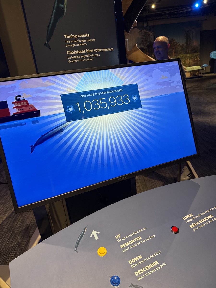 STLScienceCtr's tweet photo. While playing License to Krill, our fast-paced survival game in our new exhibition, 13-yr-old Adrian Johnson made history with our 1st ever 1,000,000 score just before closing! 👏 Think you can beat it? The scoreboard resets daily… come give it a shot. 😉 https://t.co/KGKlbhabEX
