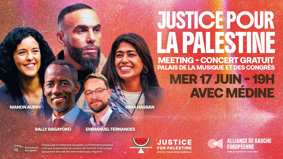 RimaHas's tweet photo. 🔴 Rendez-vous ce 17 juin à 19h à Strasbourg pour que l'UE ne soit plus complice du génocide à Gaza et pour mettre fin à l'accord d'association avec Israël !

Avec @ManonAubryFr, @BallyBagayoko, @EmmanFernandes et moi-même ainsi qu'un concert gratuit de Médine !

Soyez nombreux ! https://t.co/tptrp1OnWl