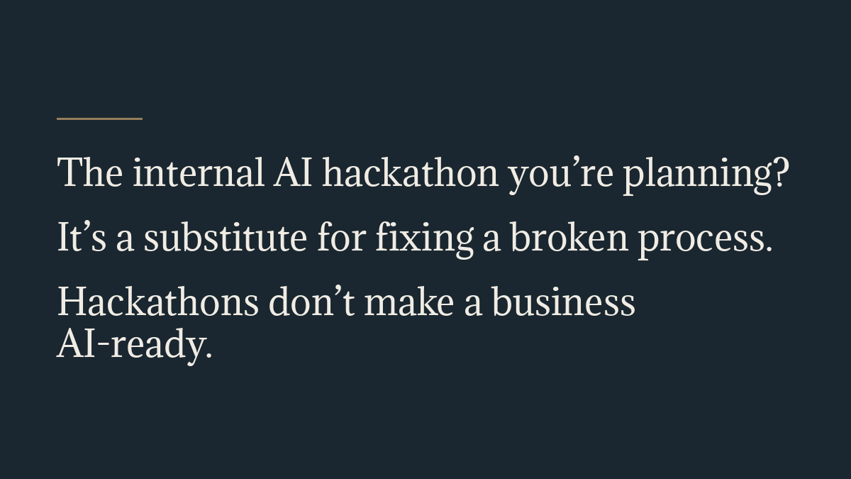 AI_Readiness_HQ's tweet photo. Pick one broken process this week. Write down what makes it broken. Then ask whether AI is the right fix — or whether fixing the process first is. Order matters more than speed.
https://t.co/mweE5kMbSy
#AIReadiness #SMB https://t.co/MVEqF82DKt