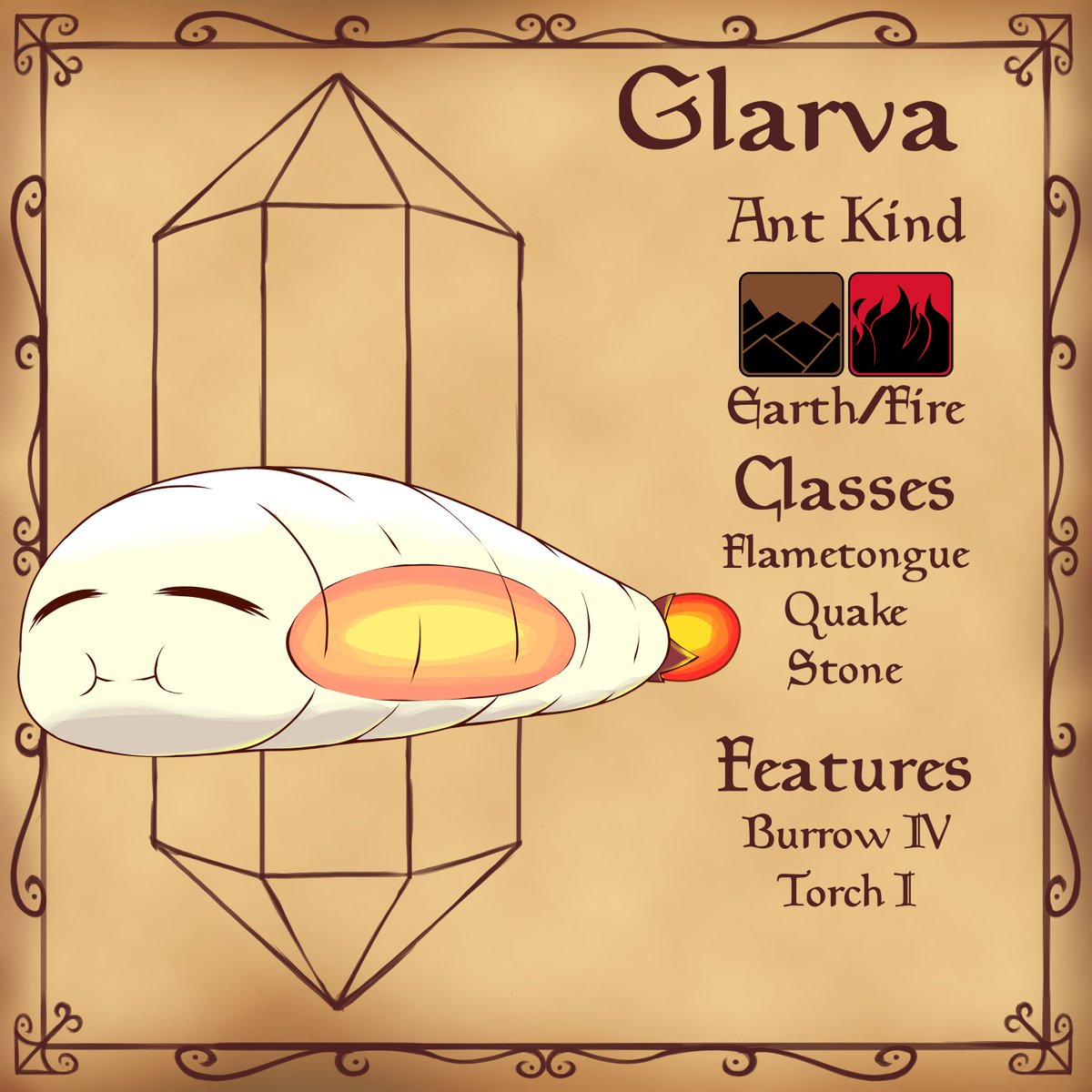 CryturesRPG's tweet photo. This subterranean cryture spends much of its existence in an insatiable search for sustenance. A Glarva's heated core demands constant fuel, causing it to devour nearly anything in its path, including stone and minerals, to fuel its growth toward metamorphosis. 

Voracious packs of Glarva have been known to tunnel through miles of rock, and when food is scarce, their relentless hunger sometimes drives them to breach human mine shafts, creating unexpected dangers.