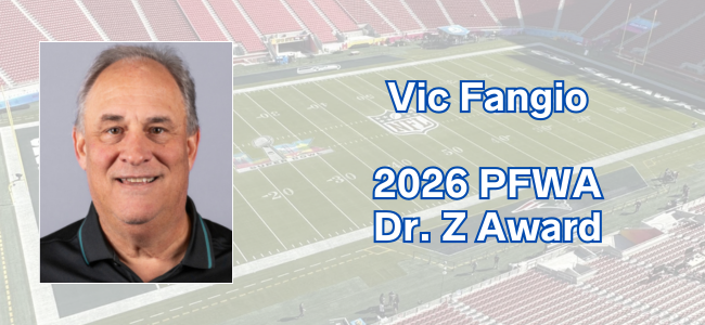 PFWAwriters's tweet photo. .@Eagles DC Vic Fangio selected as PFWA 2026 Dr. Z Award winner 

https://t.co/44bMJJUnbE https://t.co/c06DWzpaV5