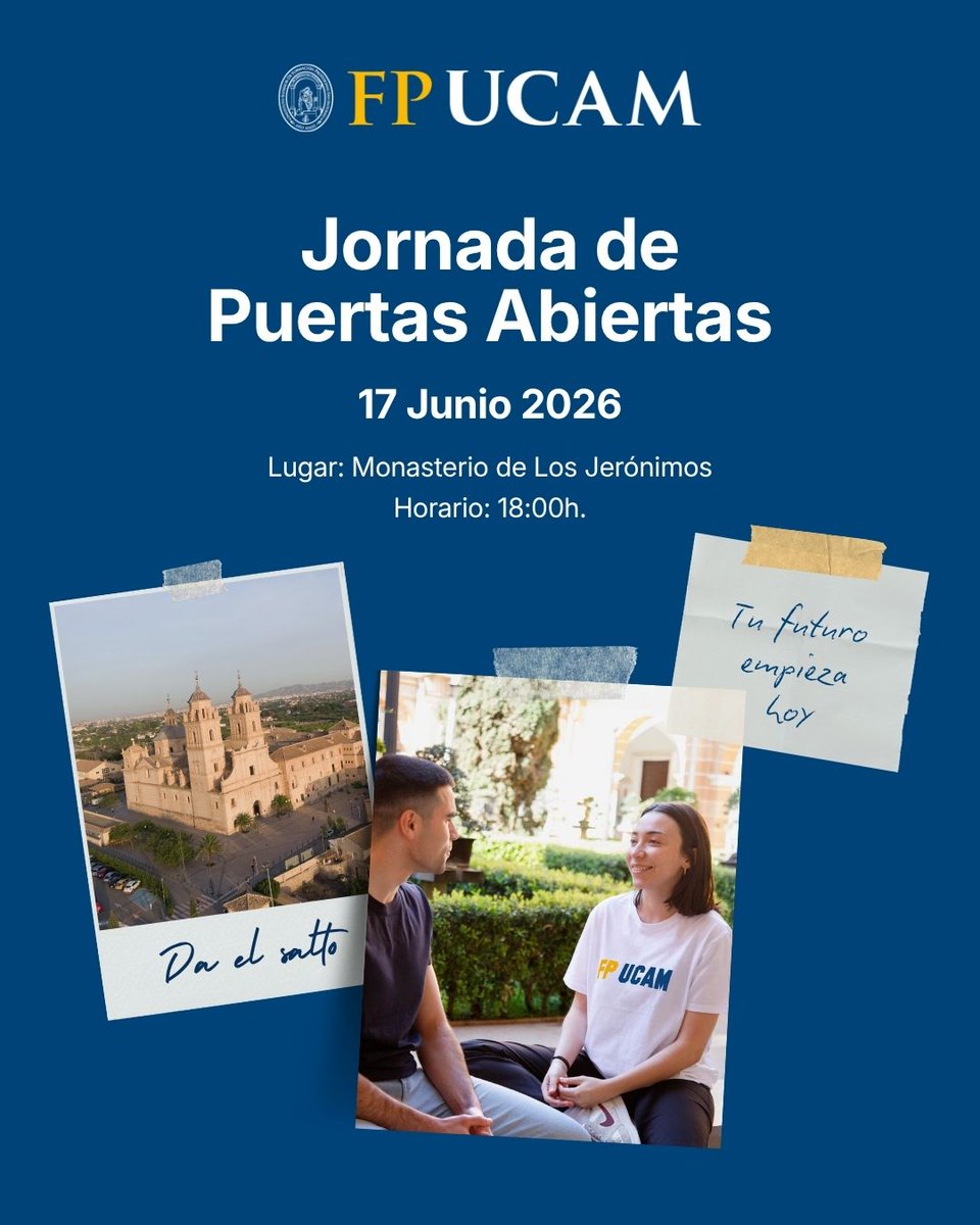 FPUCAM's tweet photo. 🔥¡¡Nueva Jornada de Puertas Abiertas!!

🔎No queremos que nadie se quede sin conocernos.

🚀Aprovecha esta nueva oportunidad para visitarnos y #Daelsalto con FP UCAM.

🗓️17 de junio
🕕18:00 
📍Campus de Los Jerónimos

🔗Inscríbete aquí: https://t.co/u06fI67KSq https://t.co/VoefhUeNVh