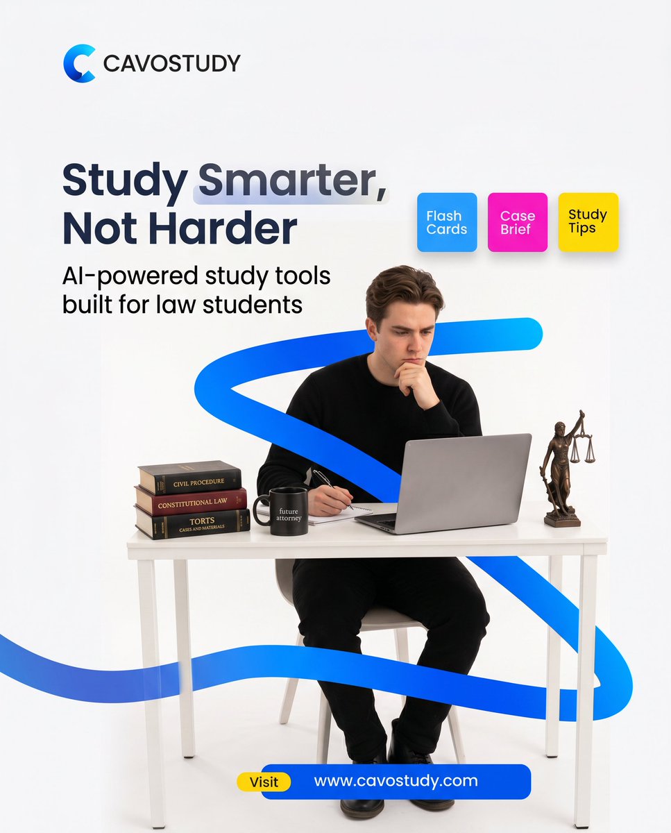 Cavostudy's tweet photo. Study Smarter, Not Harder with Cavostudy! ⚖️📚
AI-powered tools designed specifically for law students — from instant case briefs and smart flashcards to expert study. Cavostudy helps you learn more efficiently and retain better.
Future attorneys, level up your study game today! https://t.co/7Cb0SWByeO